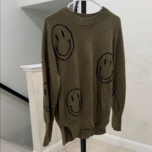 Olive Green Smiley Knit Sweater - women’s
